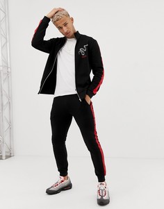 Спортивная куртка/джоггеры скинни со змеиным принтом и полосками по бокам ASOS DESIGN - Черный