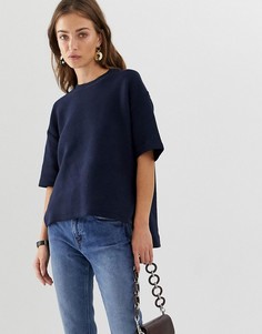 Трикотажная футболка с изнаночным эффектом ASOS WHITE - Темно-синий