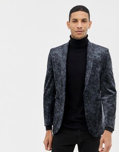 Черный бархатный блейзер с цветочным принтом Burton Menswear - Черный