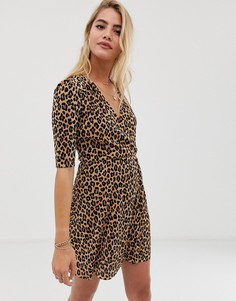 Платье мини с леопардовым принтом и пуговицами ASOS DESIGN - Мульти