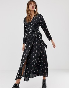 Платье макси с запахом и принтом звезд и молний ASOS DESIGN - Мульти