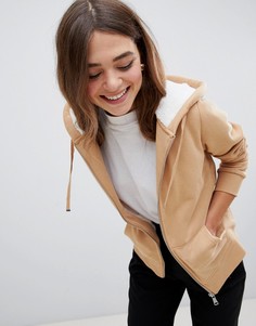 Pimkie shearling hood zip up hoodie - Коричневый