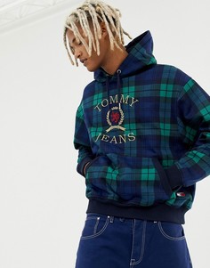 Tommy Jeans 6.0 Limited Capsule hoodie with large crest logo in tartan - Темно-синий
