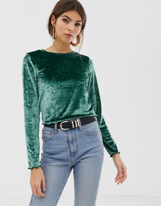 Бархатный лонгслив с отделкой ASOS DESIGN - Зеленый