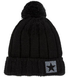 Полушерстяная черная шапка с помпоном Noryalli