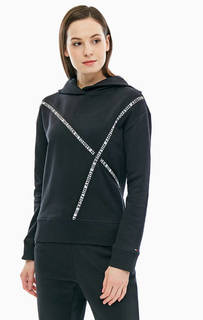 Черная хлопковая толстовка с декоративными нашивками Tommy Hilfiger
