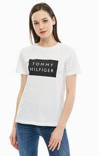 Белая хлопковая футболка с принтом Tommy Hilfiger