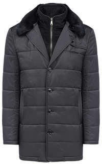 Утепленная куртка с отделкой мехом кролика и экокожей Al Franco