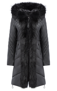 Утепленное пальто из натуральной кожи с отделкой мехом енота La Reine Blanche