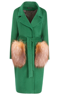 Полушерстяное пальто с отделкой натуральным мехом лисы La Reine Blanche