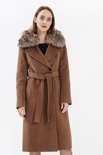 Утепленное пальто с отделкой мехом чернобурки Pompa