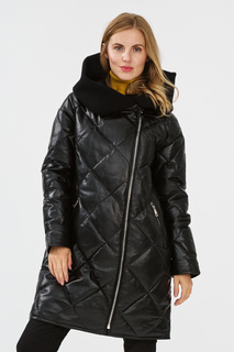 Утепленное кожаное пальто с отделкой трикотажем La Reine Blanche