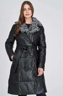 Утепленное кожаное пальто с отделкой овчиной La Reine Blanche