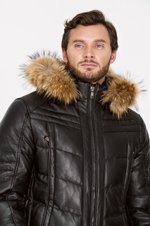 Утепленная кожаная куртка с отделкой мехом енота Al Franco