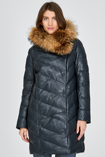 Утепленное кожаное пальто с отделкой мехом енота La Reine Blanche