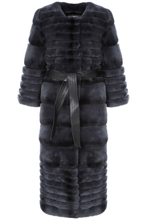Длинная шуба из меха кролика с поясом Virtuale Fur Collection