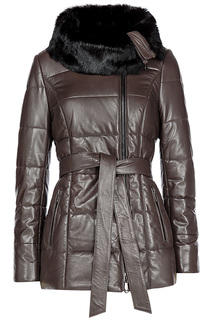 Утепленная кожаная куртка с отделкой мехом кролика La Reine Blanche