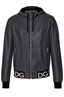 Черная кожаная куртка с капюшоном Dolce & Gabbana
