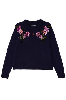 Синий джемпер с цветочной вышивкой Dolce & Gabbana