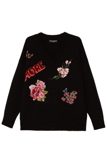 Черный кашемировый пуловер с аппликациями Dolce & Gabbana