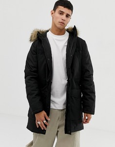 Парка с искусственным мехом на капюшоне Jack & Jones - Черный