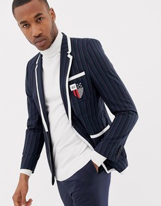 Зеленый приталенный блейзер в полоску с нашивками ASOS DESIGN - Зеленый