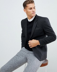 Темно-серый приталенный блейзер с добавлением шерсти ASOS DESIGN - Серый