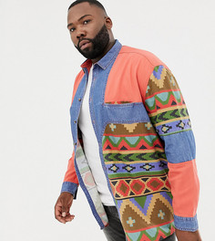 Джинсовая oversize-рубашка с ацтекским принтом на вставках ASOS DESIGN - Мульти