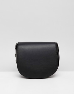 Черная кожаная сумка через плечо с металлическим логотипом DKNY - Черный