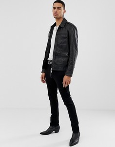 Черная кожаная куртка с карманами AllSaints - Черный