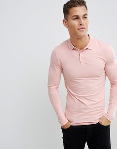 Розовый обтягивающий трикотажный лонгслив-поло ASOS DESIGN - Розовый
