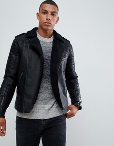 Байкерская куртка из искусственной кожи с подкладкой из искусственного меха Jack & Jones Originals - Черный
