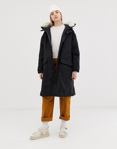 Oversize-парка с отделкой из искусственного меха на капюшоне Weekday - Черный