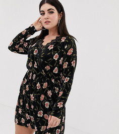 Плиссированное платье мини с запахом и кружевом ASOS DESIGN Curve - Мульти