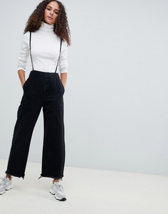 Черные выбеленные джинсы с широкими штанинами и подтяжками ASOS DESIGN - Черный