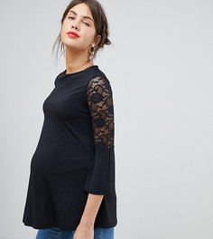 Черный свободный топ с кружевными вставками на рукавах Bluebelle Maternity - Черный