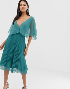 Платье миди с рукавами клеш и плиссированной юбкой ASOS DESIGN - Зеленый