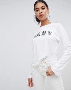 Свободный лонгслив со светоотражающим логотипом DKNY - Белый