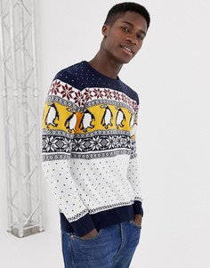 Серый новогодний джемпер с пингвинами Pull&Bear - Темно-синий