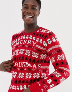 Красный новогодний джемпер с узором Pull&Bear - Красный