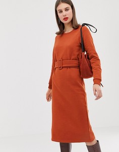 Оранжевое трикотажное платье с поясом River Island - Оранжевый