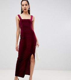 Бархатное платье макси с квадратным вырезом ASOS DESIGN Tall - Красный