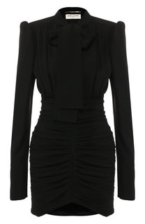 Однотонное платье с воротником аскот Saint Laurent