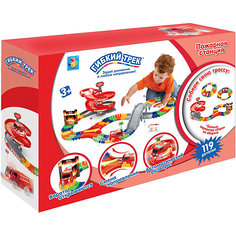 Гибкий трек 1toy "Пожарная станция" разворот, ворота, 1 машинка, 113 деталей