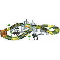 Гибкий трек 1toy "Динопарк" мост, ворота, 1 машинка, 178 деталей