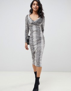 Бархатное платье миди с узором змеиной кожи ASOS DESIGN - Мульти