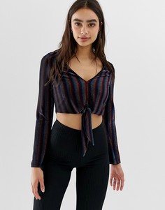 Топ в разноцветную полоску с завязкой Miss Selfridge - Серебряный