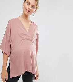 Саржевый топ-кимоно с V-образным вырезом ASOS Maternity - Розовый