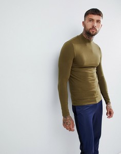 Обтягивающий лонгслив цвета хаки с высоким воротом ASOS DESIGN - Зеленый