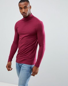 Красный обтягивающий лонгслив с отворачивающимся воротником ASOS DESIGN - Красный